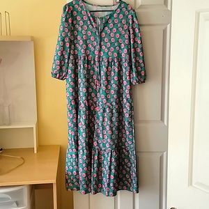 Anrabess Maxi Bohemian Floral V neck puff sleeve flowy swing dress. New